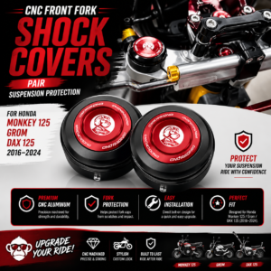 CNC Front Fork Shock Covers (Pair) – Honda Monkey 125 / Grom / DAX 125 Suspension Protection (2016–2024)