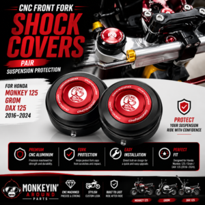 CNC Front Fork Shock Covers (Pair) – Honda Monkey 125 / Grom / DAX 125 Suspension Protection (2016–2024)