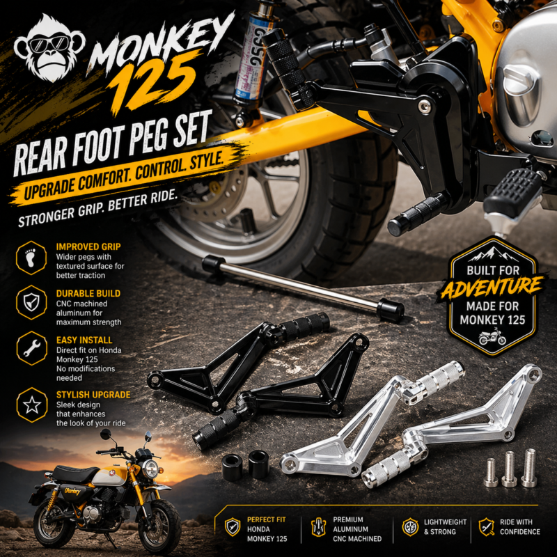 Rear Passenger Foot Peg Bracket Kit – Honda Monkey 125 (2018–2023) Billet Aluminum Footrests