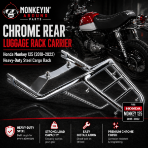 Chrome Rear Luggage Rack Carrier – Honda Monkey 125 (2018–2022) Heavy-Duty Steel Cargo Rack