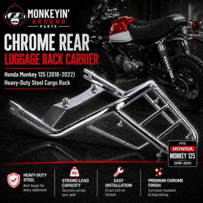 Chrome Rear Luggage Rack Carrier – Honda Monkey 125 (2018–2022) Heavy-Duty Steel Cargo Rack