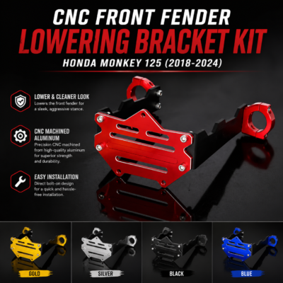 CNC Front Fender Lowering Bracket Kit – Honda Monkey 125 (2018–2024) Low Mount Fender Support