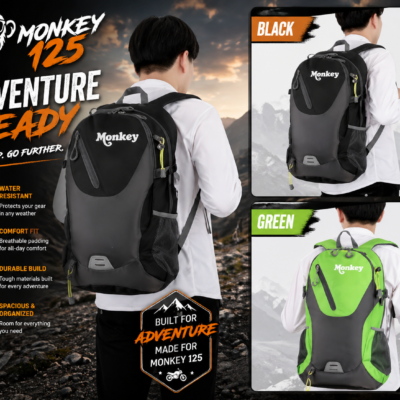 40L Motorcycle Backpack (Monkey Logo) – Large Capacity Riding & Travel Bag for Honda Monkey 125