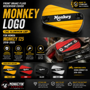 Front Brake Fluid Reservoir Cover (Monkey Logo) – CNC Aluminum Cap for Honda Monkey 125 (2018–2025)