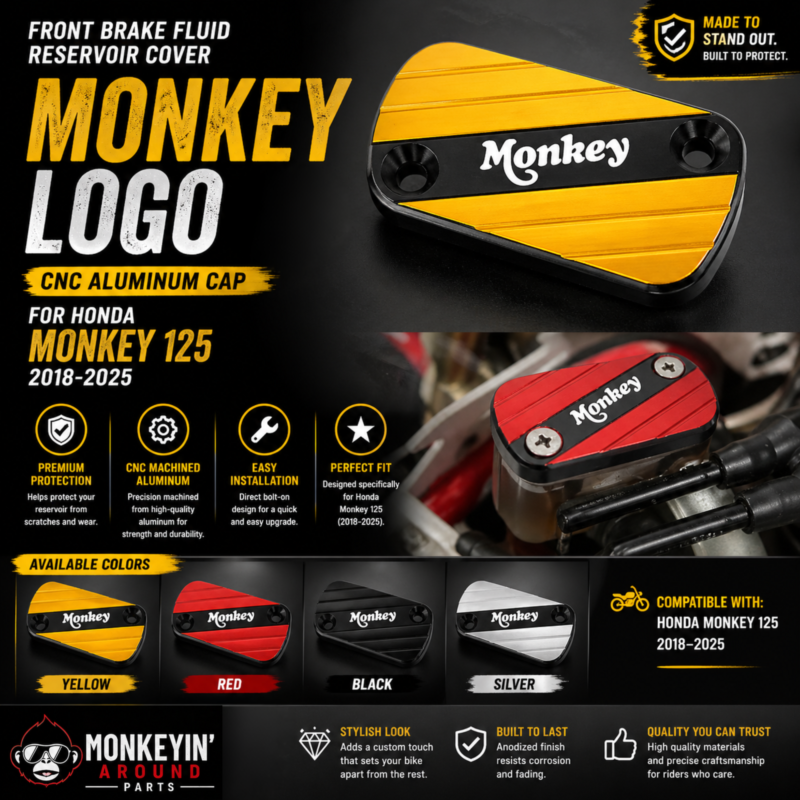 Front Brake Fluid Reservoir Cover (Monkey Logo) – CNC Aluminum Cap for Honda Monkey 125 (2018–2025)