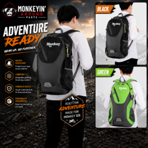 40L Motorcycle Backpack (Monkey Logo) – Large Capacity Riding & Travel Bag for Honda Monkey 125